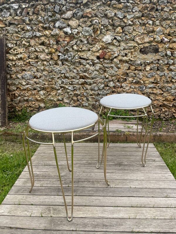 Paire de tabourets vintage 1960 en métal doré