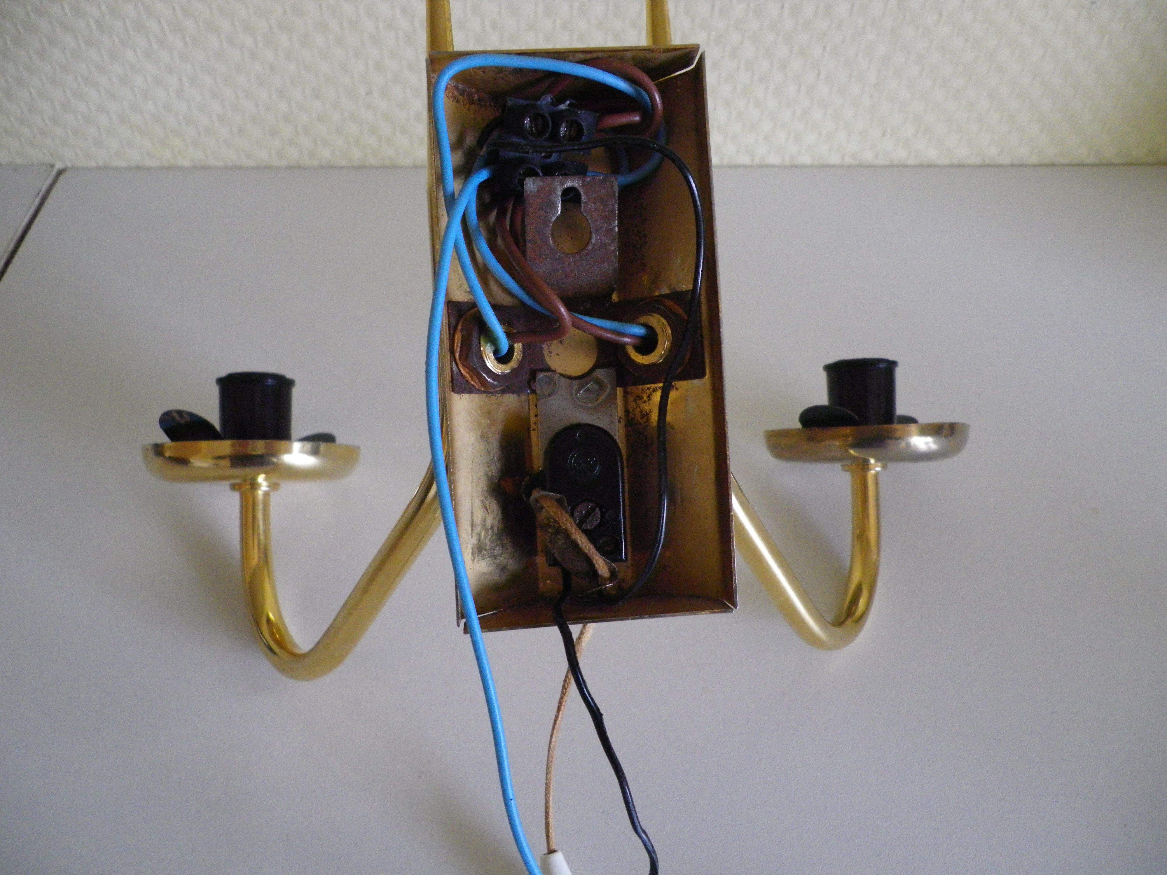 Wall lamps double lighting, with drawer, gilded metal, lampshade in worked glass - 1970