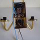 Wall lamps double lighting, with drawer, gilded metal, lampshade in worked glass - 1970