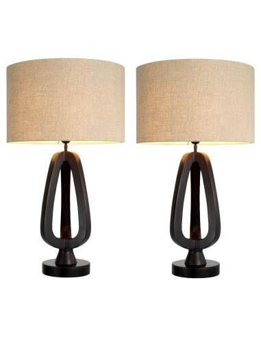 Pair of table lamps in patinated bronze with black granite bases