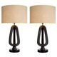 Pair of table lamps in patinated bronze with black granite bases