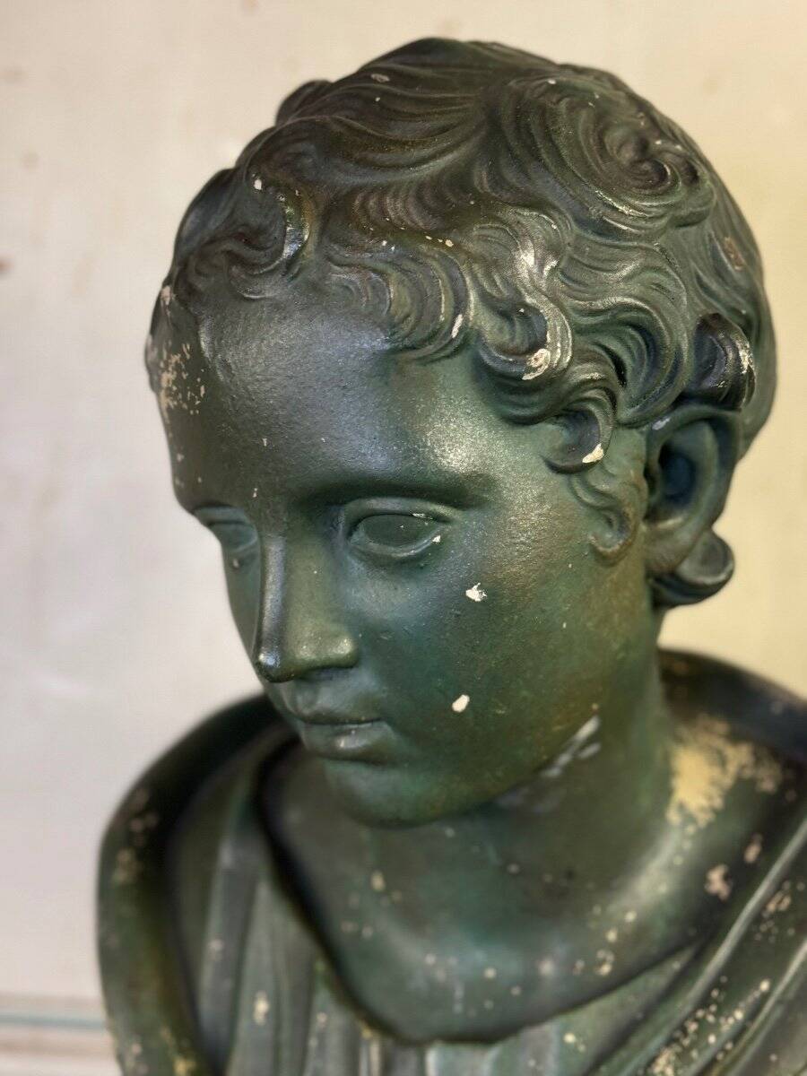 Young Boy, Plaster Bust with Green Patina, Circa 1900