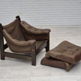 1970s, Scandinavian design, chair in safari style, original condition, leather.