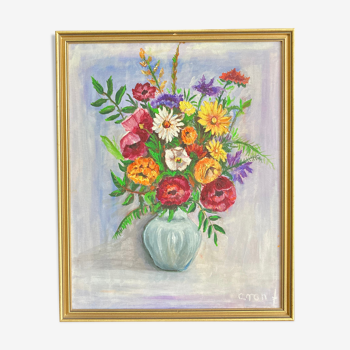 Peinture ancienne bouquet de fleur