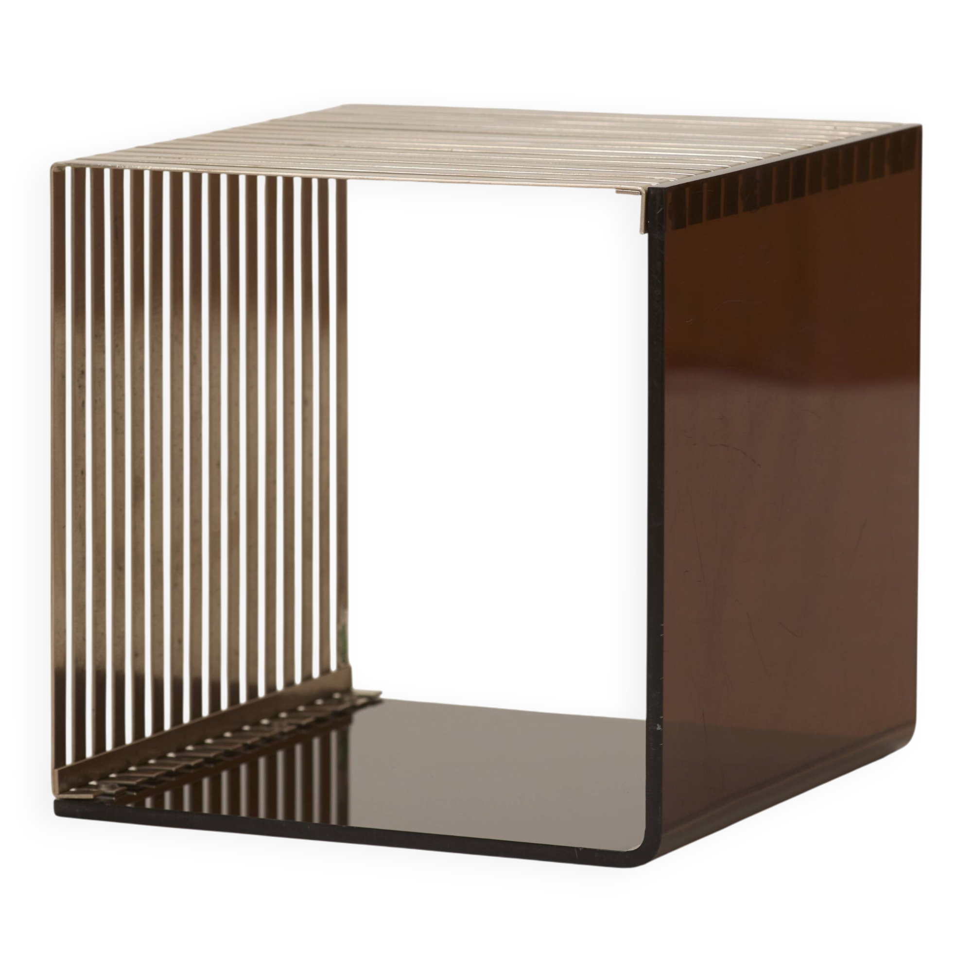 Side table, bedside table in plexiglass and chrome metal, around 1970.