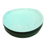 Set of 6 XL fish plates in sky blue earthenware