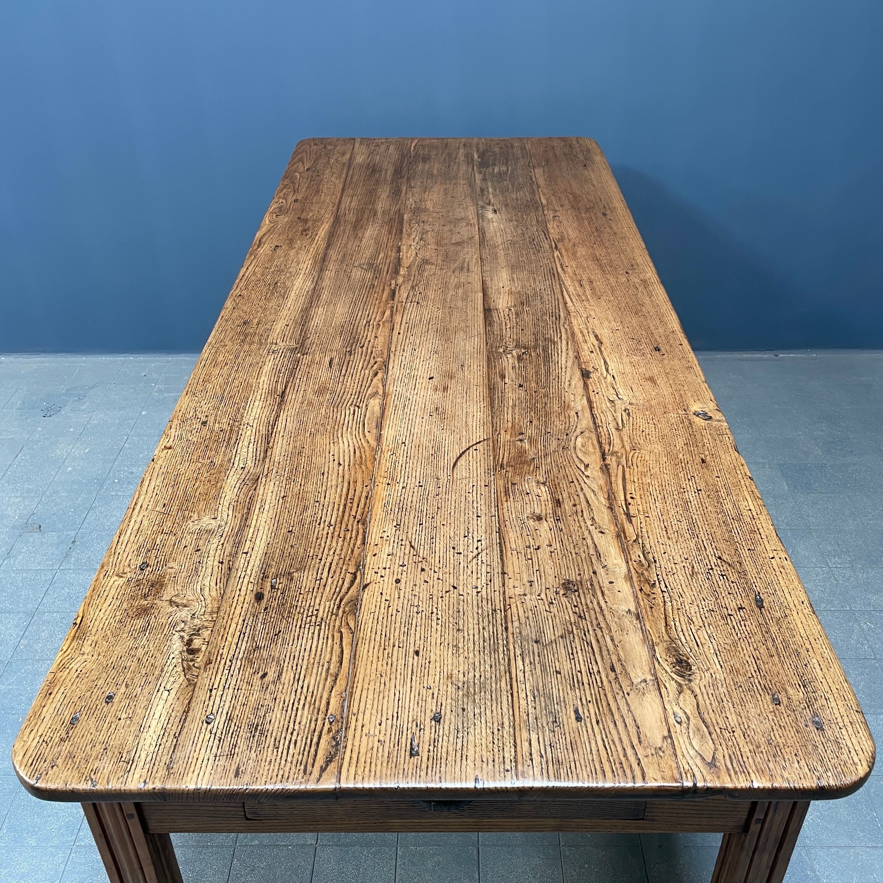 Large oak farmhouse table from France, early 1900s