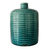 Vase bouteille en céramique émaillée bleu canard à côtes de style Mid-Century