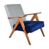 Vintage velvet armchair 1960s, fully restored, poule fabric, refubrished