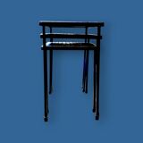 Trio of vintage nesting tables in mosaic and wrought iron