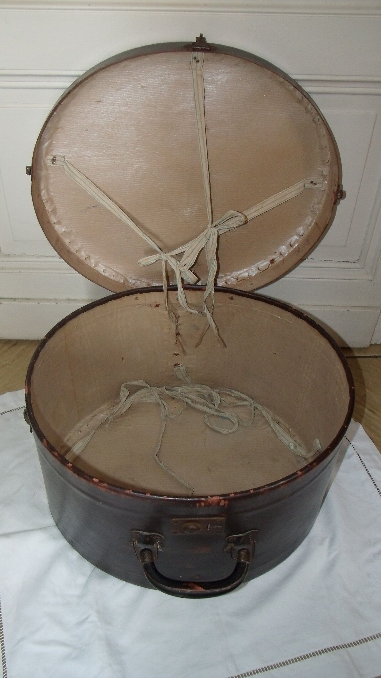 Studded old leather hat box