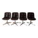 Set of 4 Executive Strafor shell chairs in leather, plastic and chrome 1970s