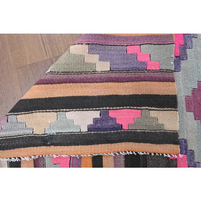 Vintage Turkish Oushak Handmade Wool Cotton Pink Kilim Runner  81x327
