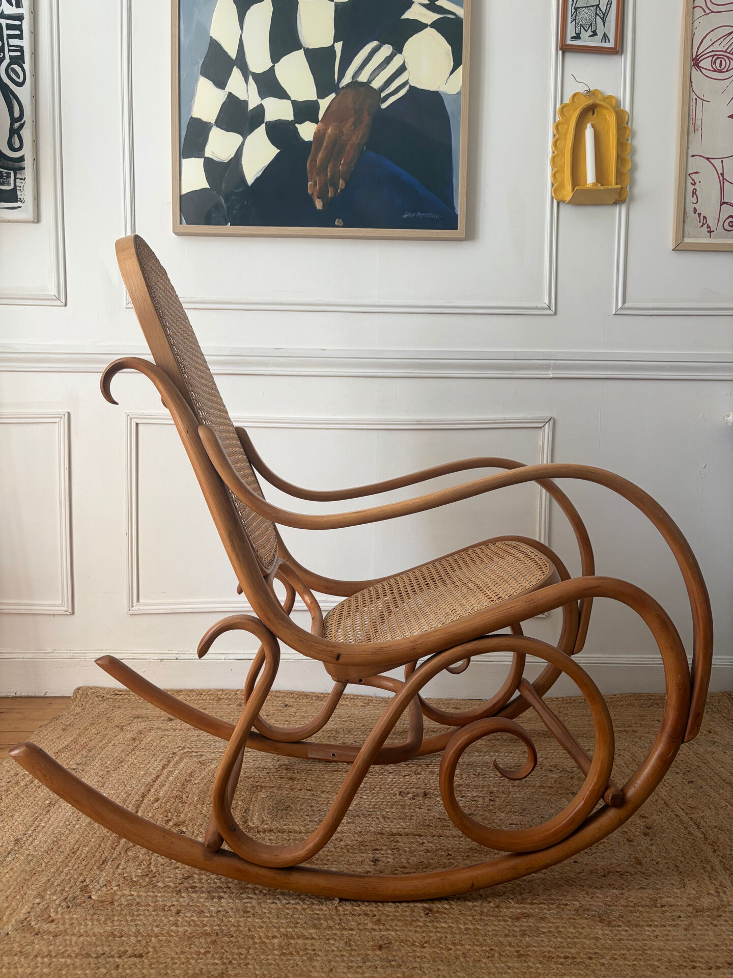 Curved wooden rocking chair
