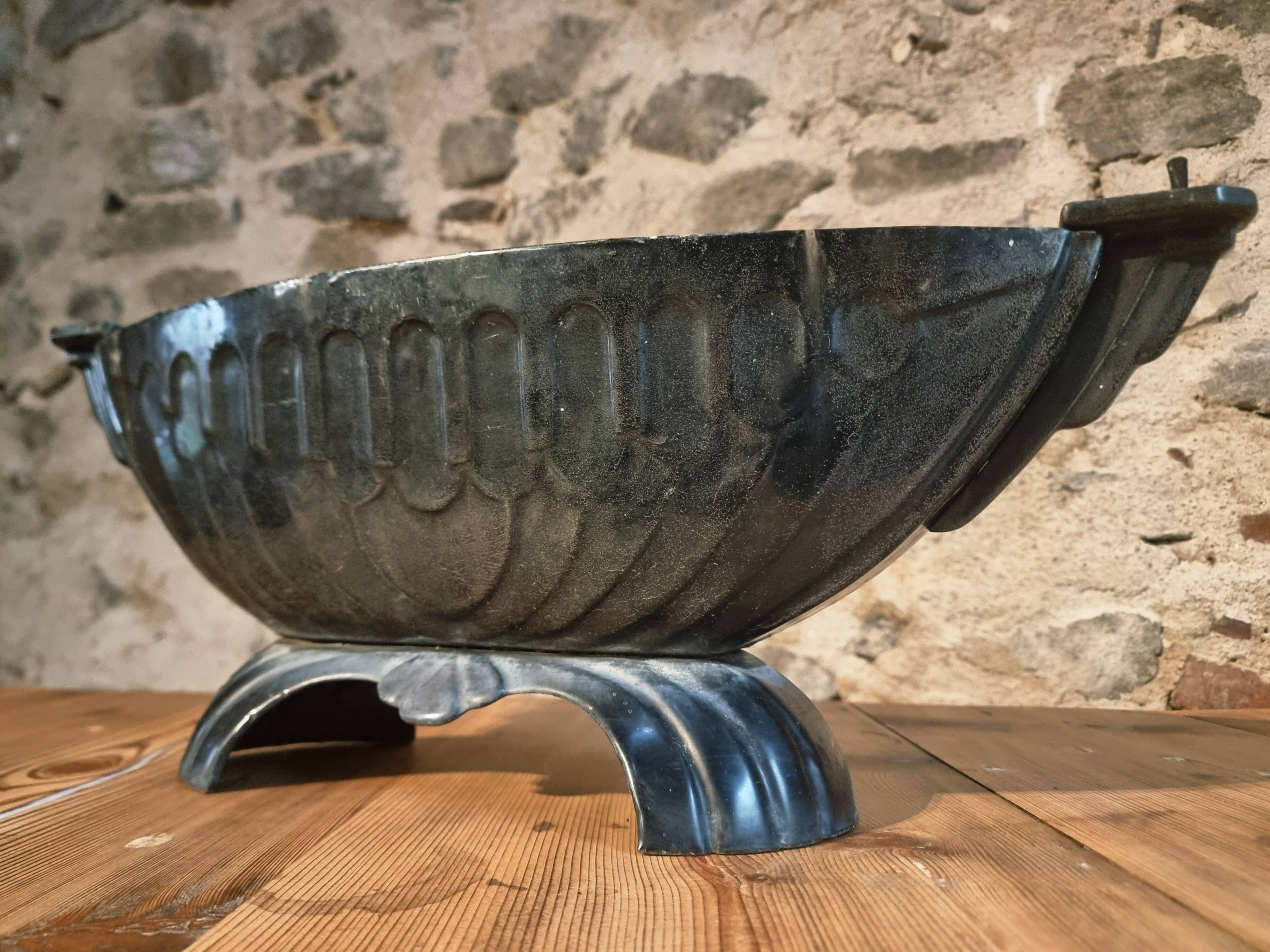 French Art Deco cast iron enamel planter – 1920s–1930s