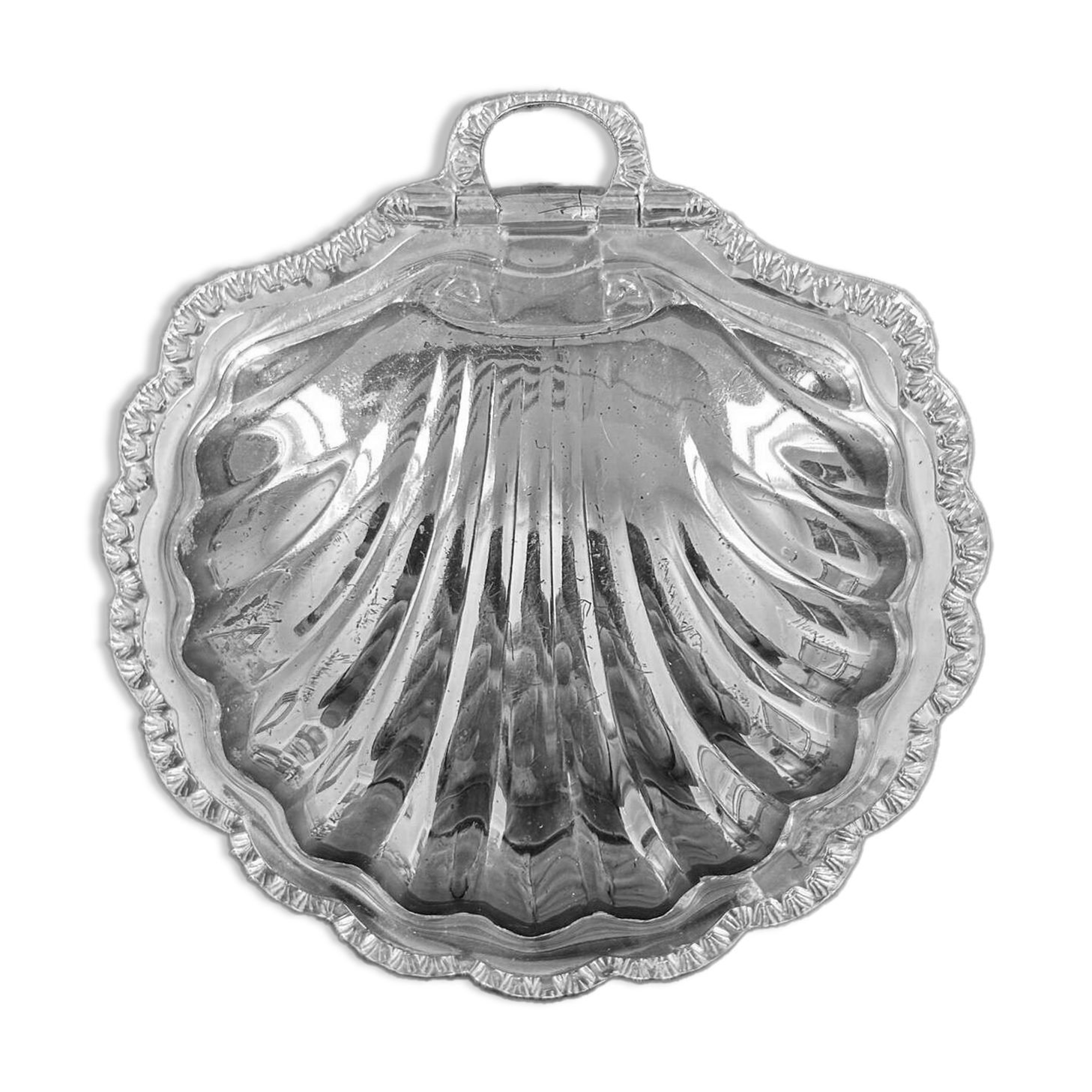 Silver-plated metal shell butter dish