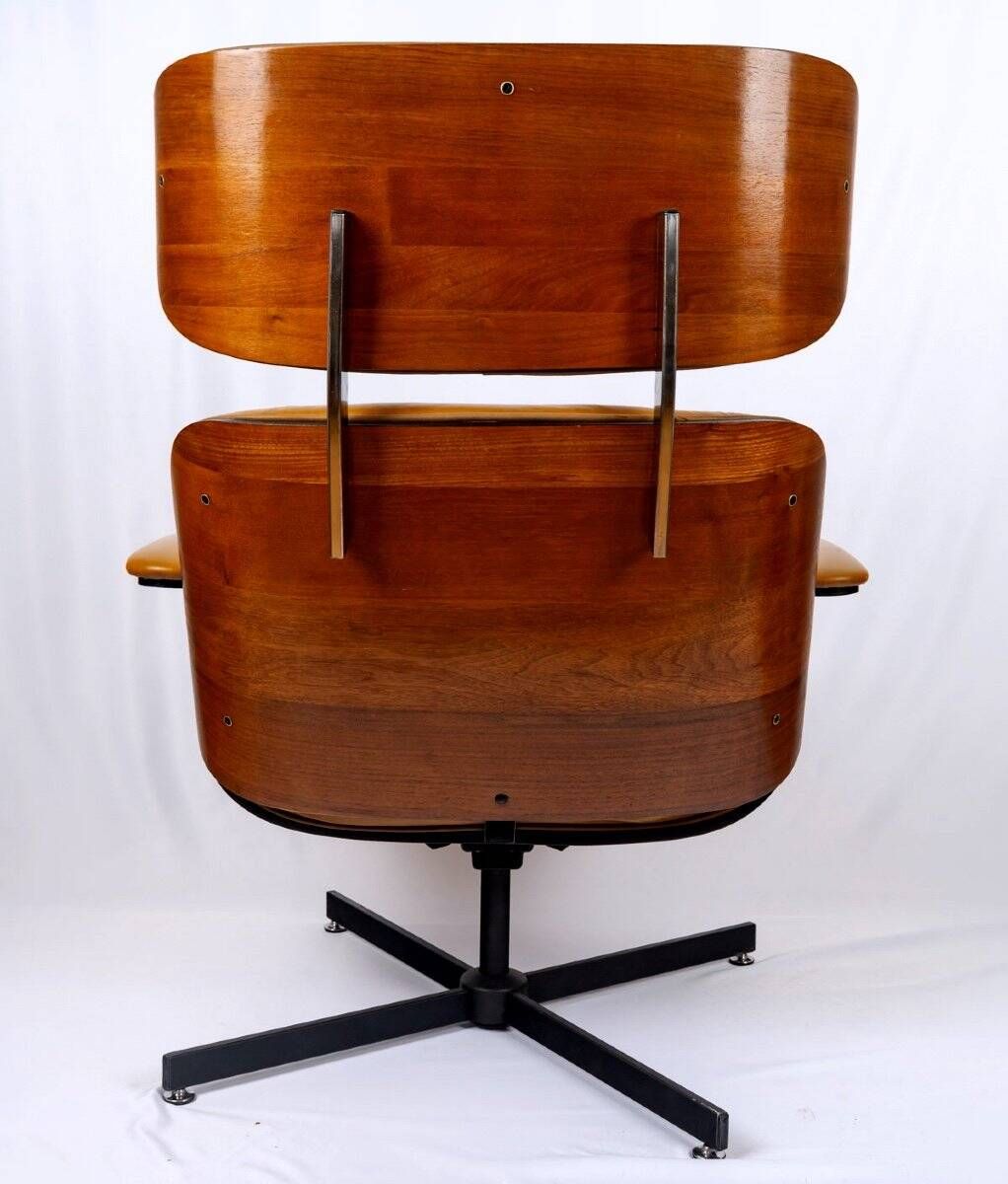 Lounge chair & son ottoman - leather & alu, xxth century