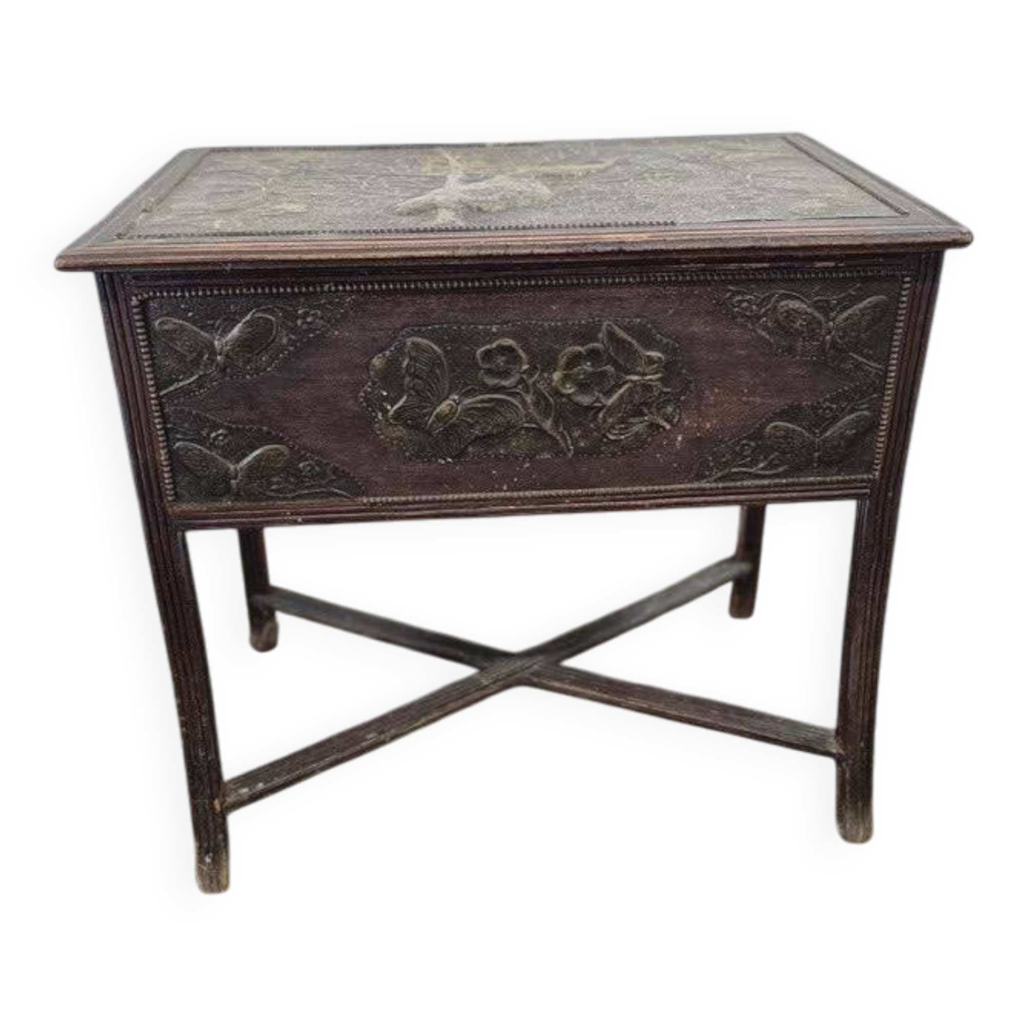 Vintage wooden side table / accent table with copper detail