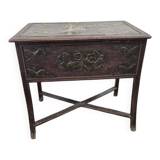 Vintage wooden side table / accent table with copper detail