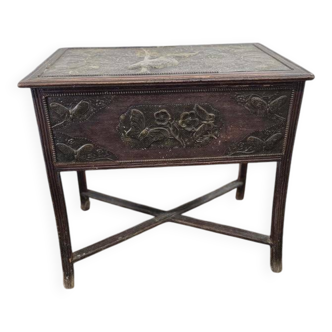 Vintage wooden side table / accent table with copper detail