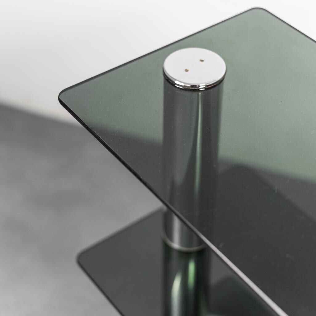 Console table in chromed steel and smoked glass of the 70s vintage