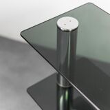 Console table in chromed steel and smoked glass of the 70s vintage