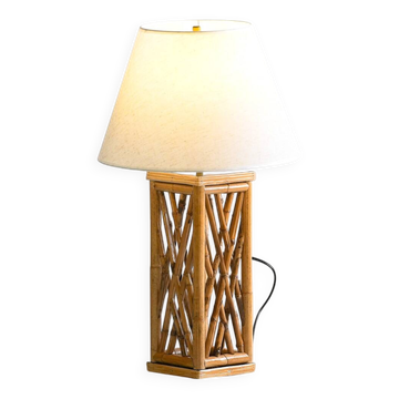 Chippendale Style Lattice Rattan Bamboo Table Lamp