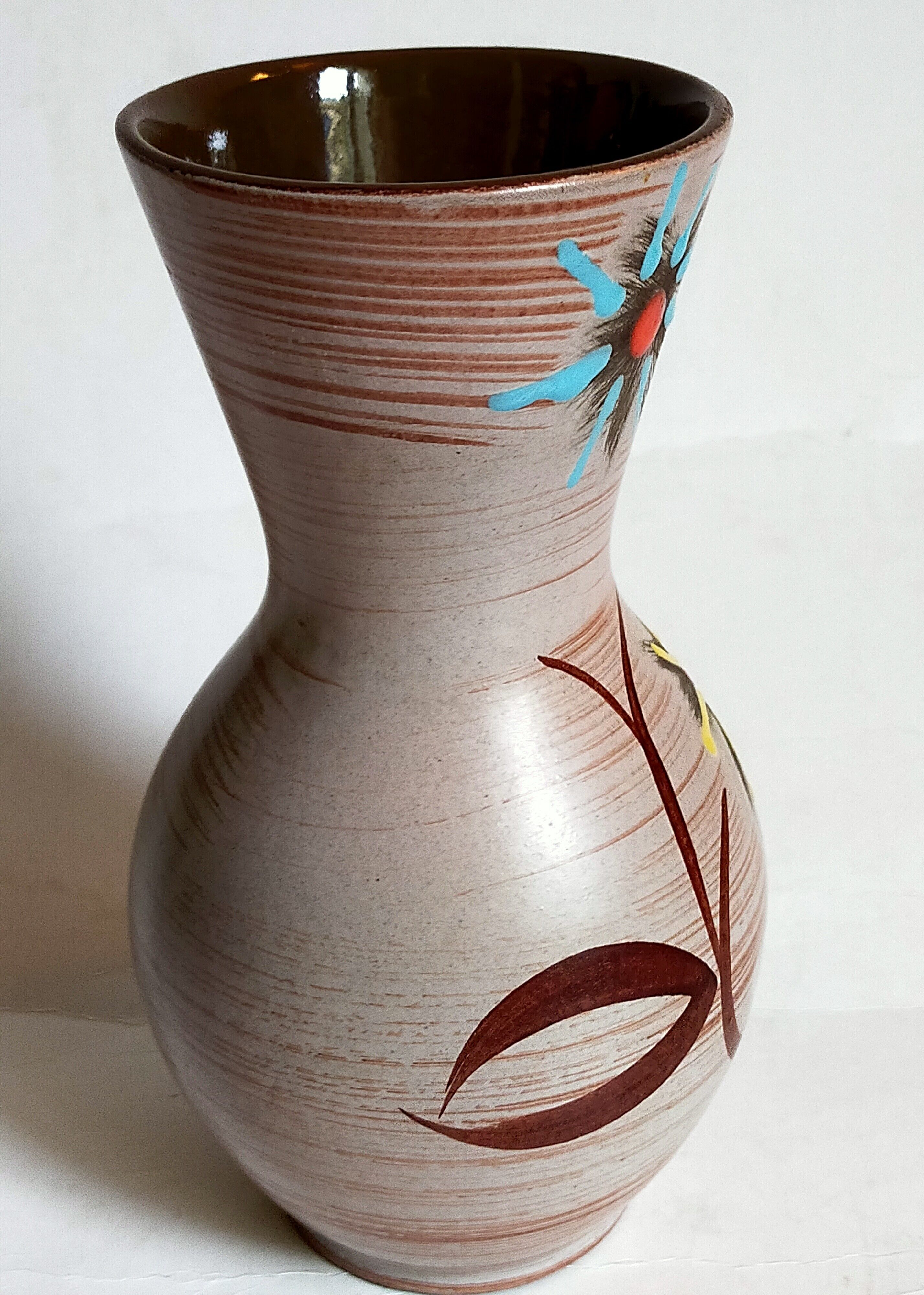 German ceramic vase west-germany with two flowers model n°1256