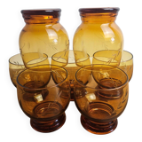 7 vintage engraved amber glasses – retro brown glass from the 70s