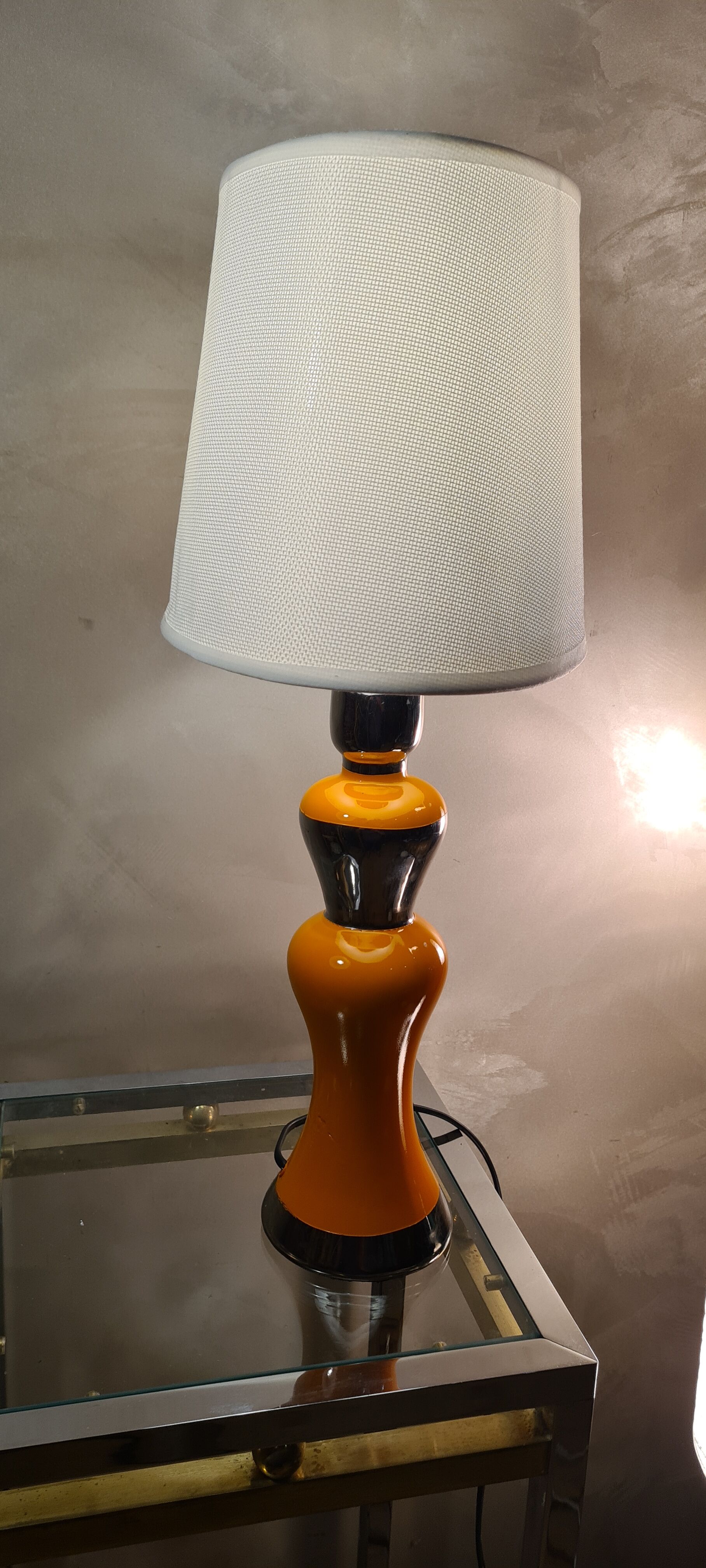 large lamp in ceramic silver and orange varnished
