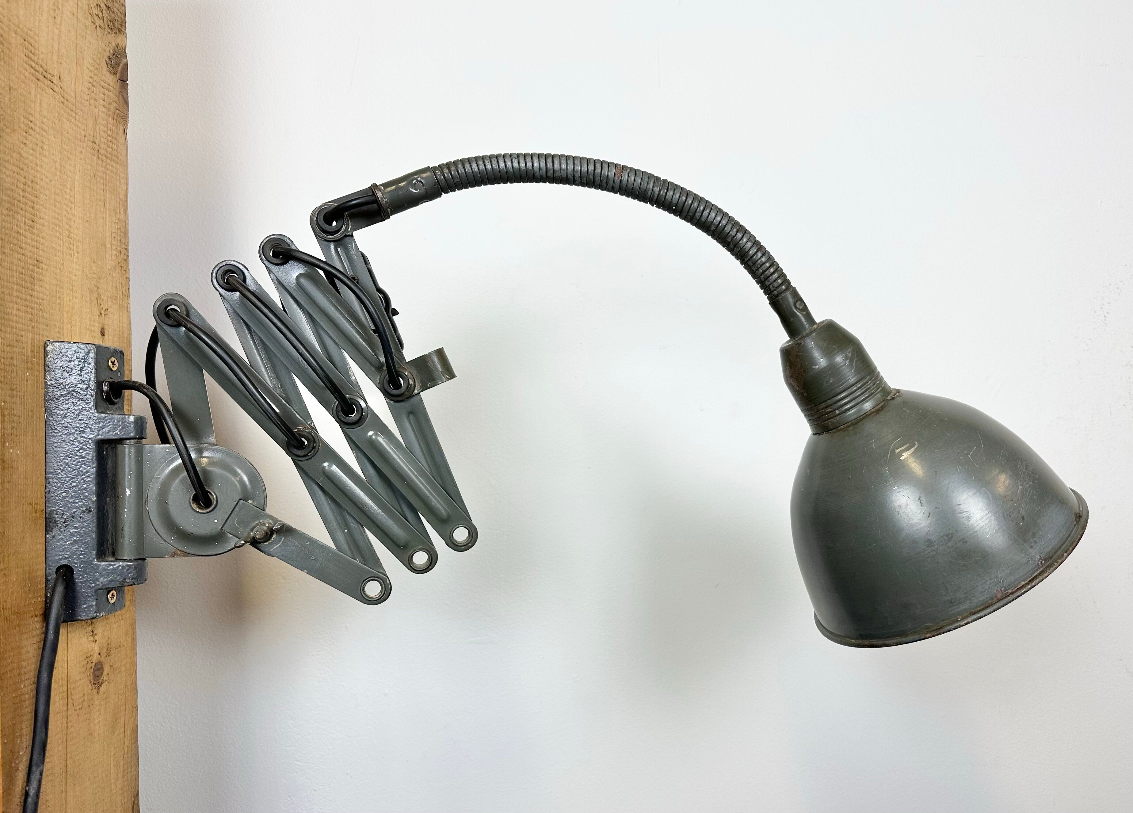 Grey Industrial Scissor Wall Lamp from Elektroinstala, 1960s
