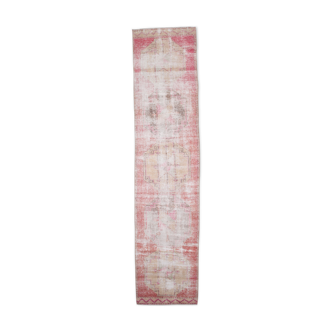 Tapis oushak runner géométrique rouge pâle 402x93cm