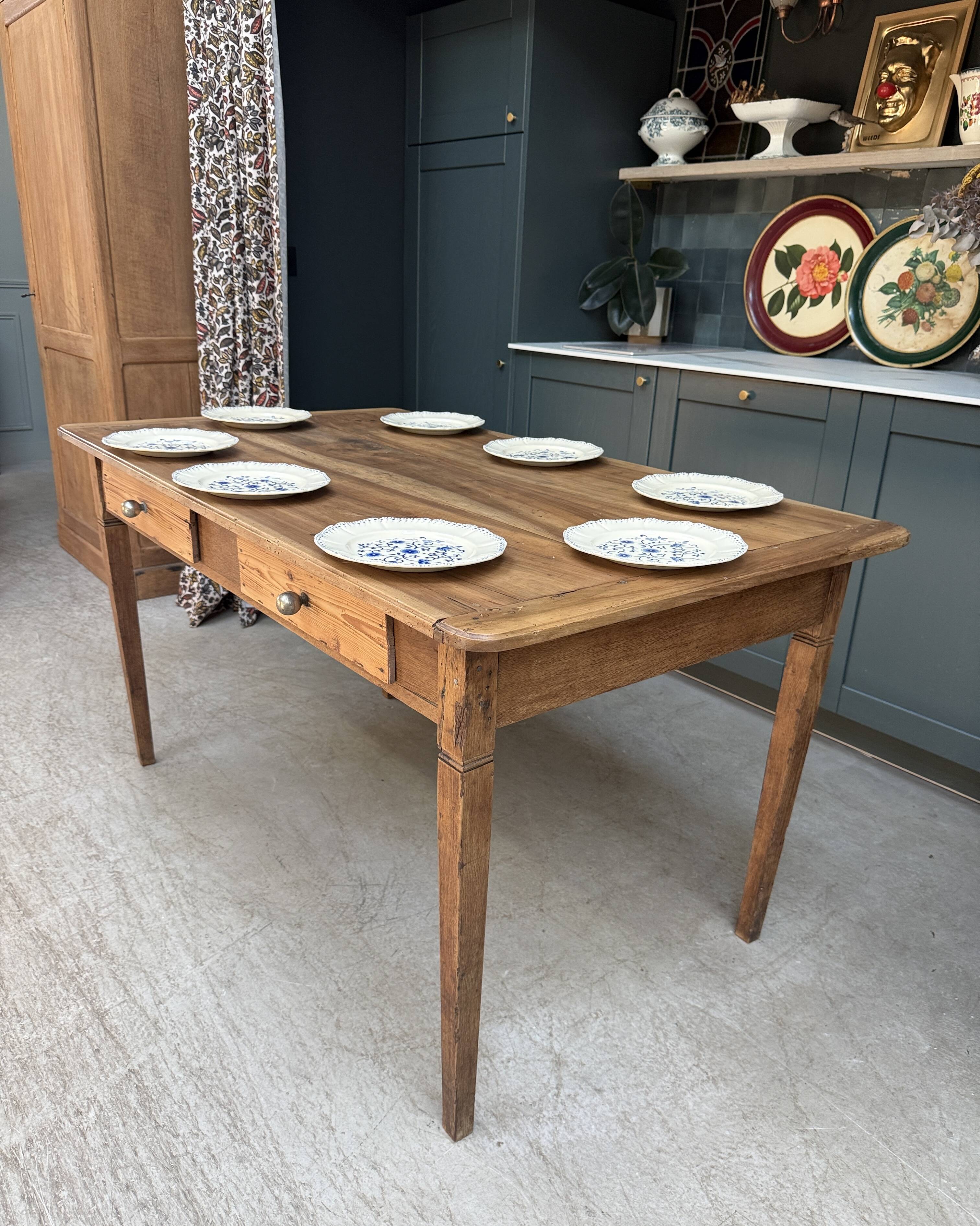 Renovated oak and walnut farmhouse table.