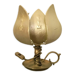 Lampe dorée forme fleur vintage
