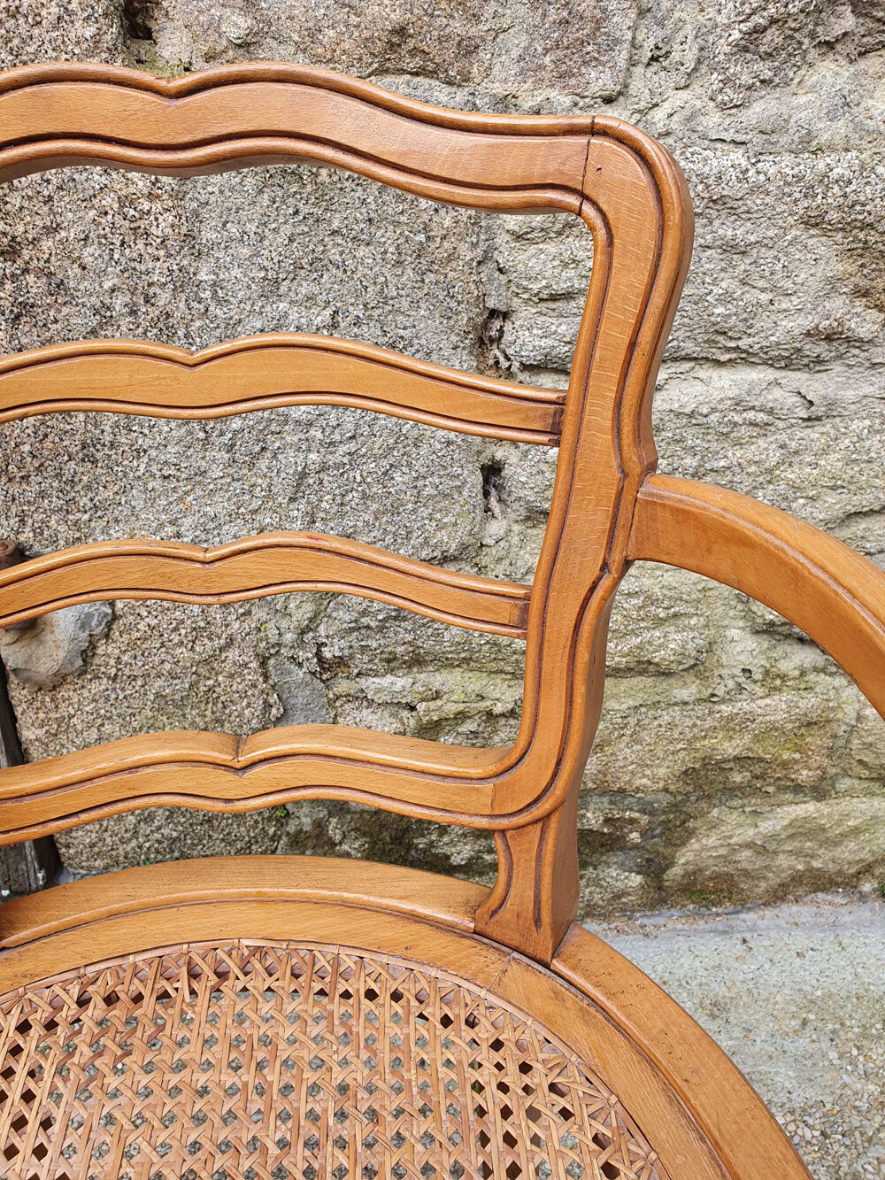 Pair of blond wood cane armchairs from the 60s