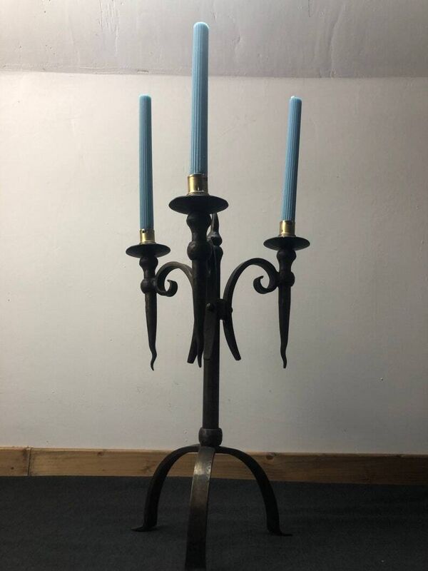 Medieval Iron 3-Branch Candle Holder: Chateau Style French Ironwork