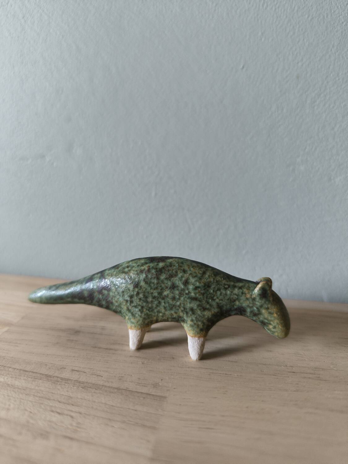 Sculpture figurine animal stoneware enameled stamped handmade