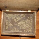 Old box with inscription, fittings, lock and key