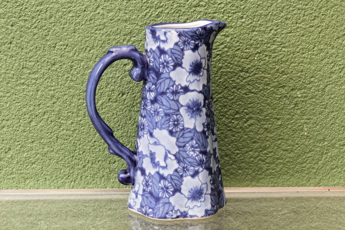 Fine English earthenware jug, cobalt blue decoration, Victoria Ware Ironstone.