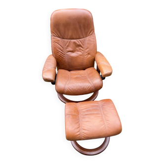 Stressless armchair and footrest set from the 70s/80s.