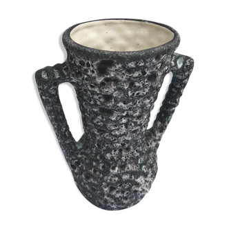 Vintage vase with grey & white skimmer ceramic handles