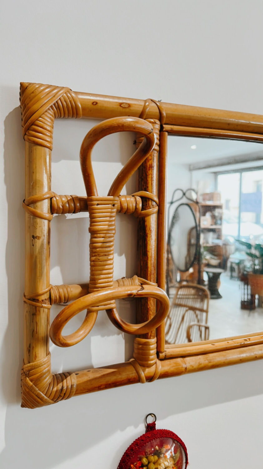 Rattan mirror wall cloakroom 70x35cm