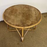 Small round vintage rattan table
