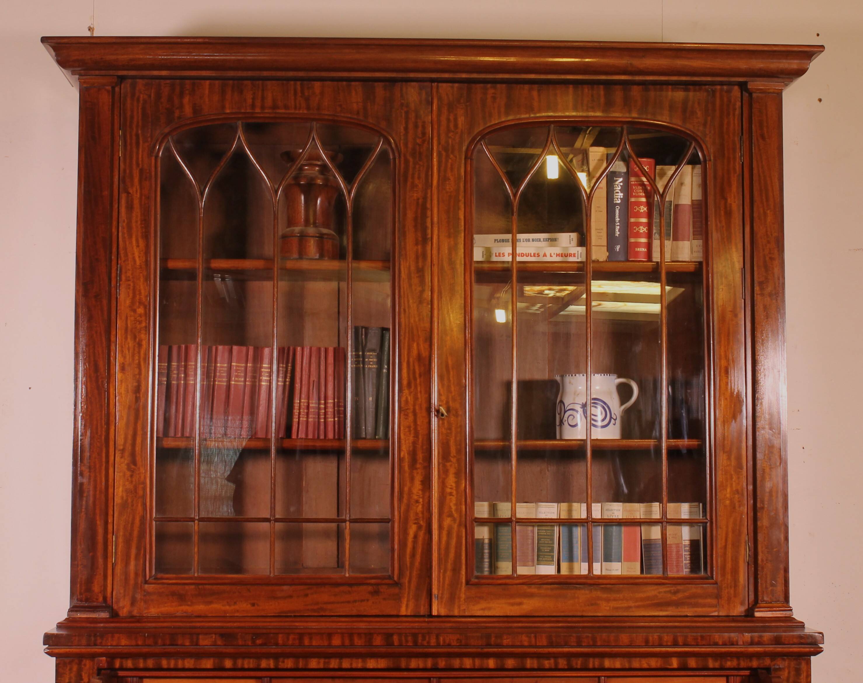 Display Cabinet or Mahogany Bookcase with Secretary - 19th Century
