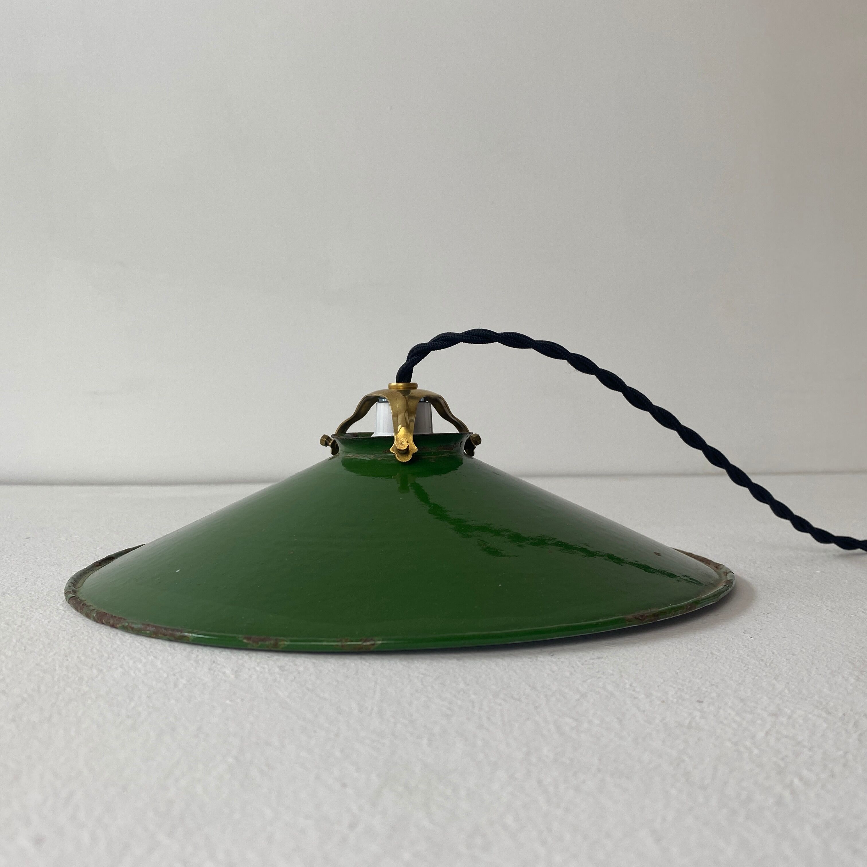Pair of vintage industrial enamelled suspensions