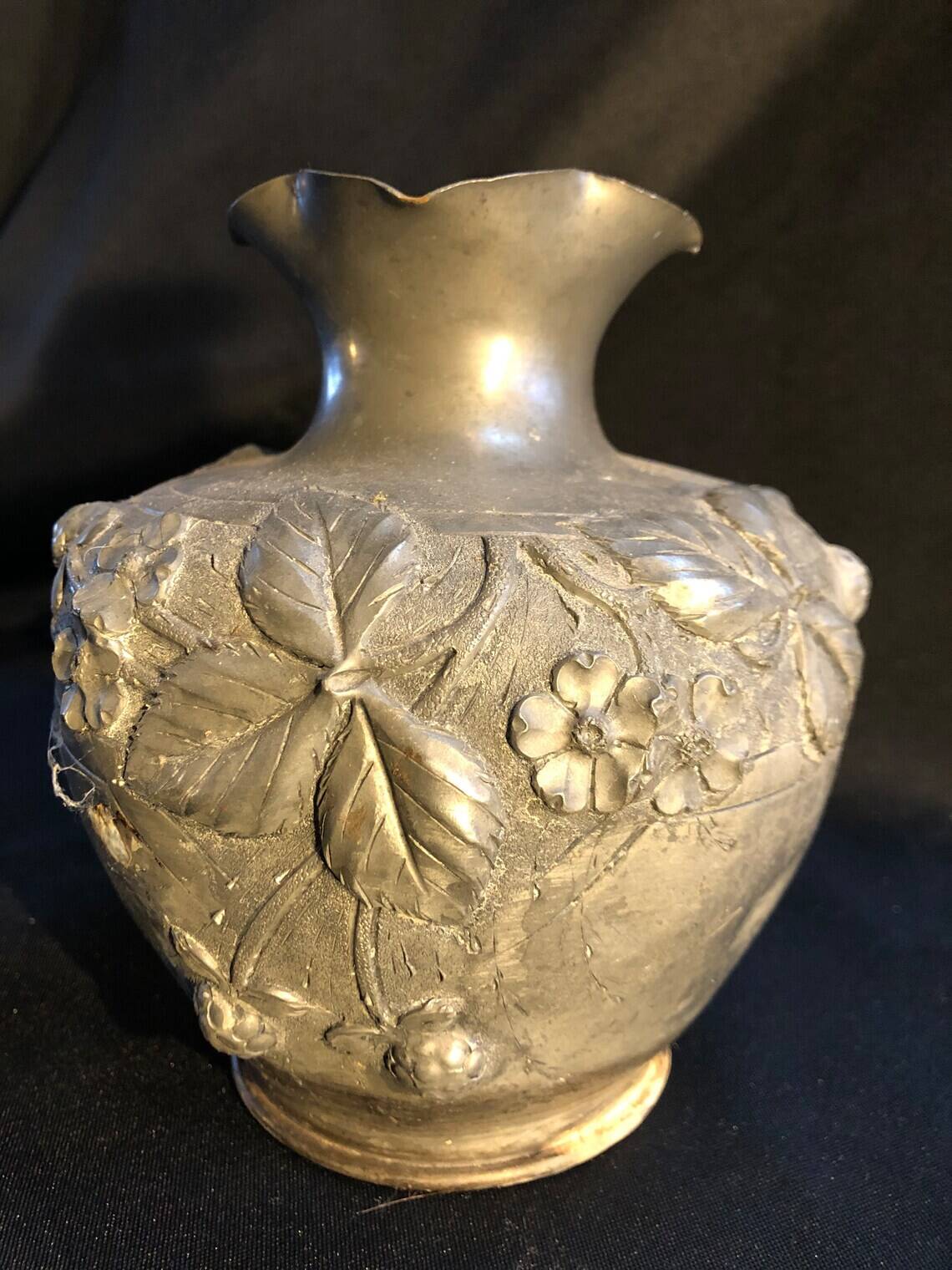 Embossed pewter vase with floral motifs 1930