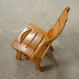 series of 6 brutalist chairs in blond oak, 1970