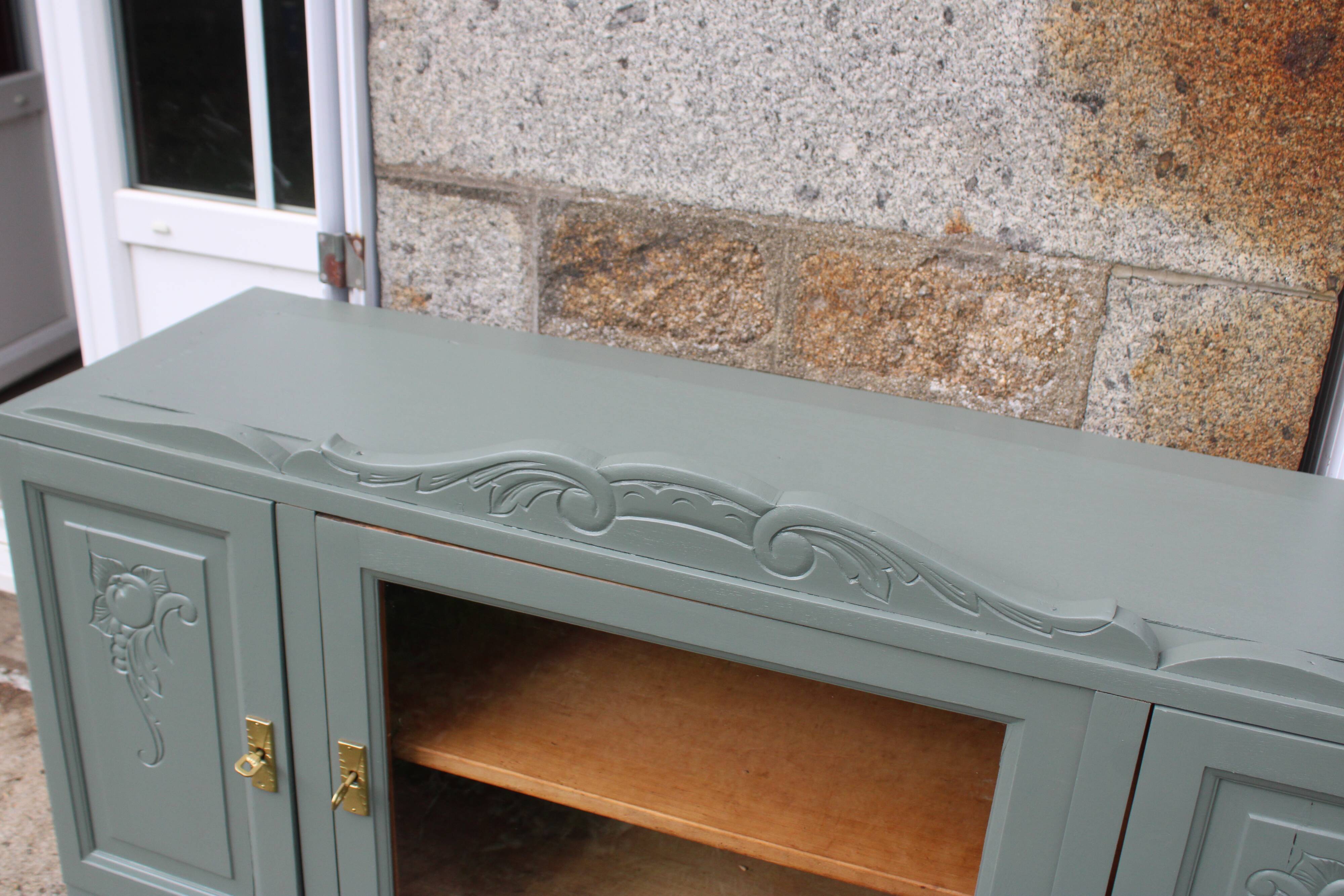 Renovated vintage sideboard with khaki paint – Haussmann chic & bohemian style