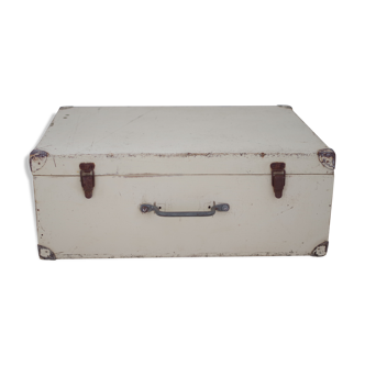 Old cream white wooden bag or wooden suitcase