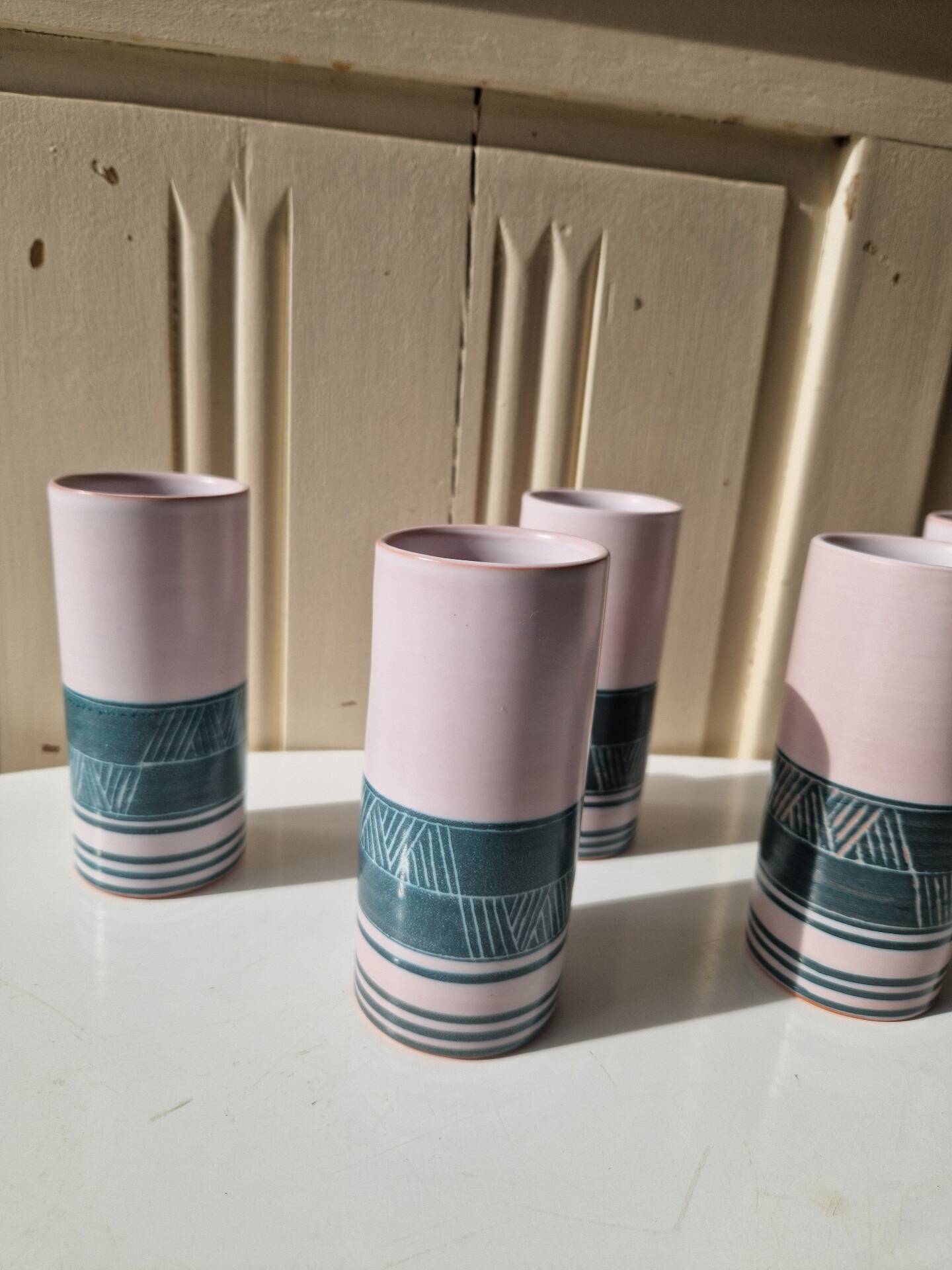 Set of 5 Ceramic Glasses Yvon Roy Dlg Capron Picault